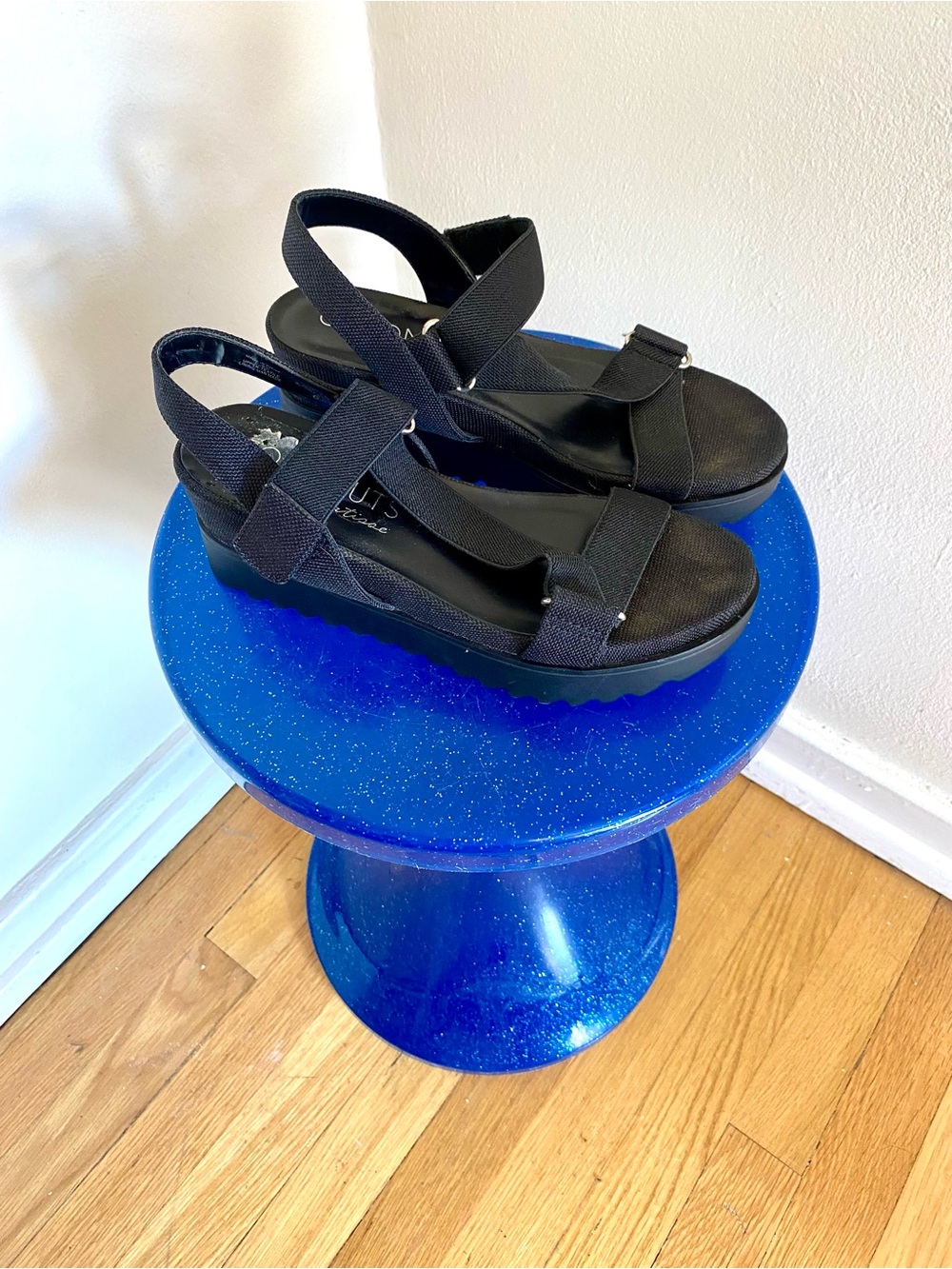 Black Elastic Strap Platform Sandals